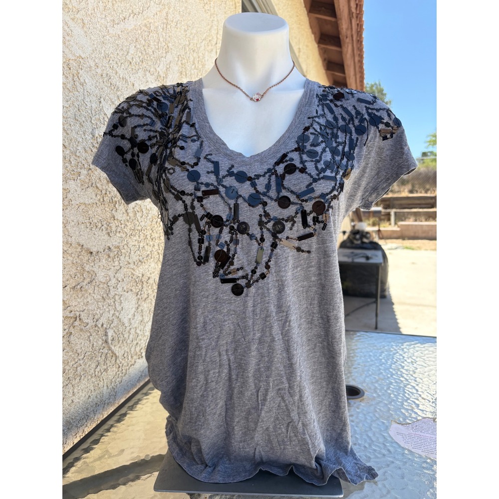 Y2K BCBGMAXAZRIA Womens Gray Sequin Embellished T-Shirt XS Heather Gray #5
